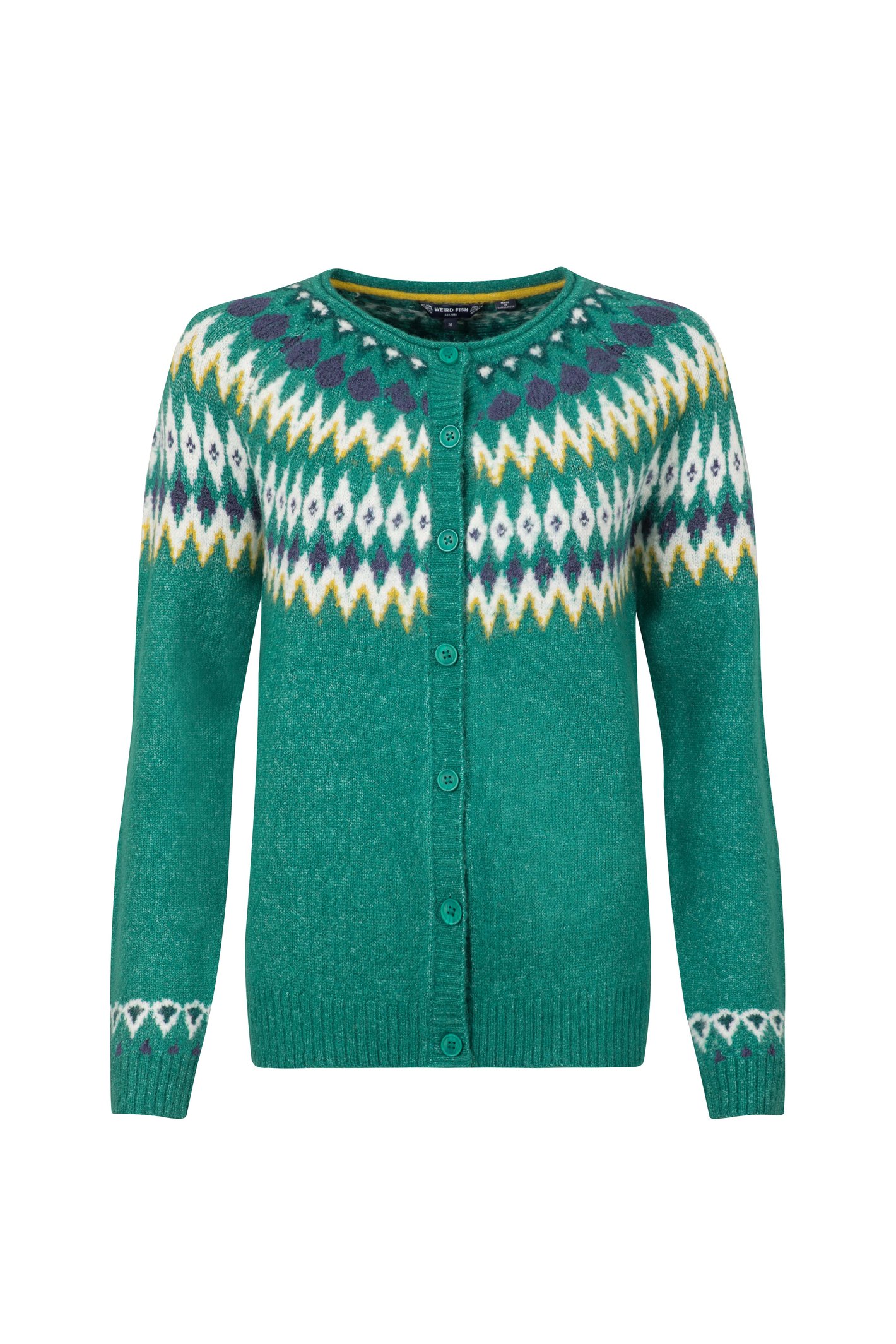Weird Fish Hatty Fair Isle Cardigan Green Ivy Size 10