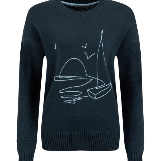 Weird Fish Lauro Embroidered Crew Knit Jumper Navy Size 10