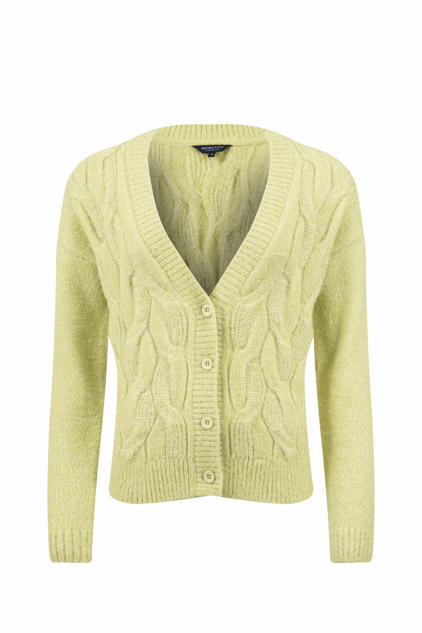 Weird Fish Rhona Super Soft Cable Knit Cardigan Celery Size 10