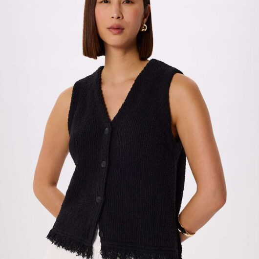Whistles Cotton Rich Fringed Knitted Vest Black