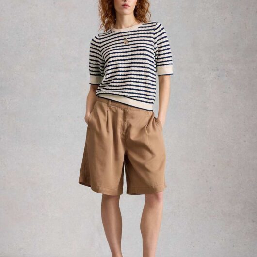 White Stuff Pure Cotton Pointelle Knitted T-Shirt White Mix