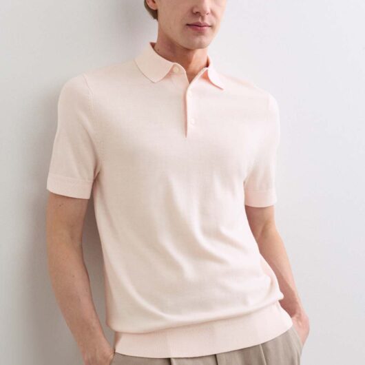 JAEGER Merino Wool with Silk Knitted Polo Shirt Light Pink