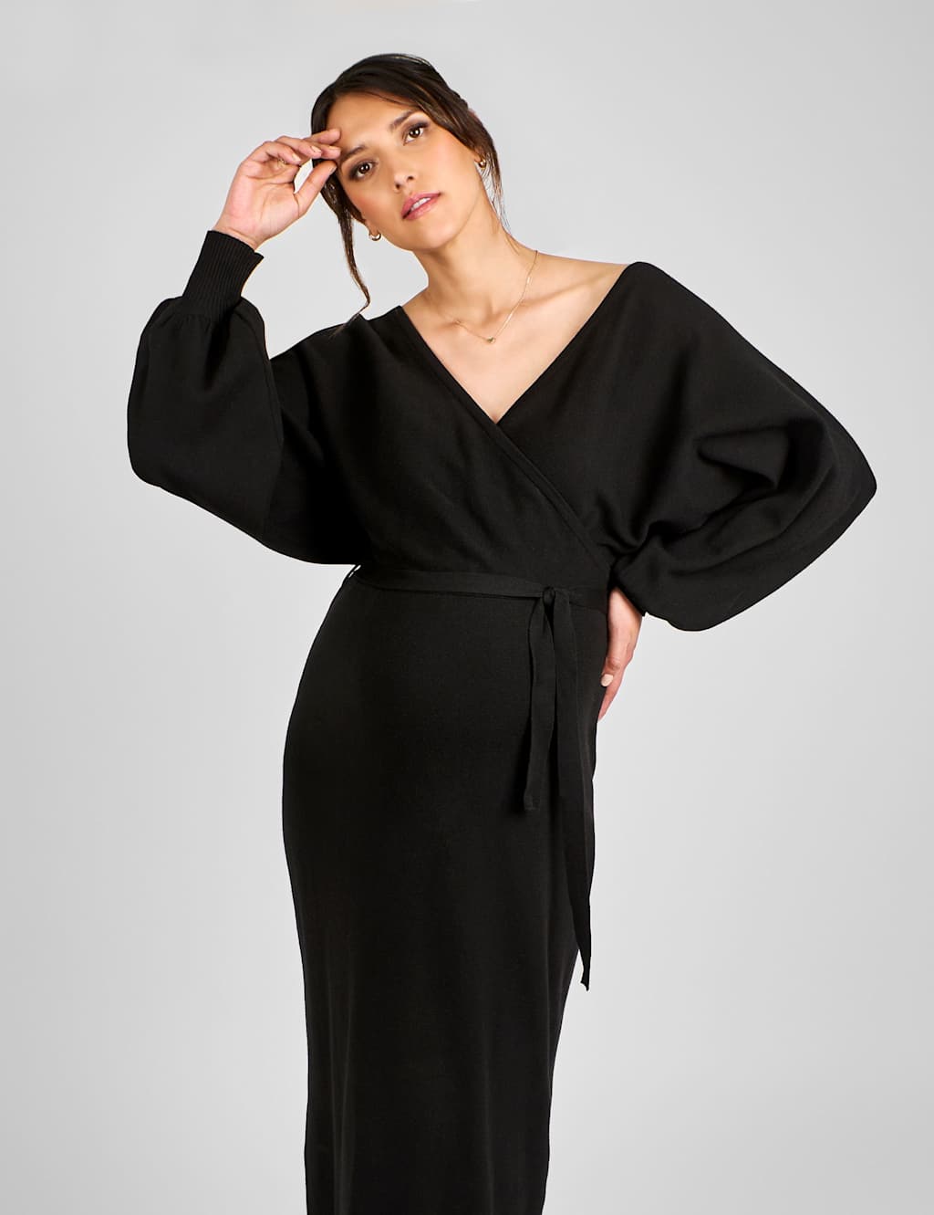 JoJo Maman Bébé Maternity Knitted V-Neck Midi Jumper Dress Black