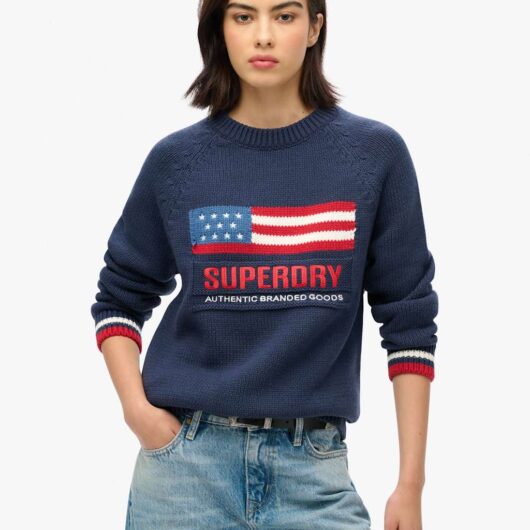 Superdry & Co Cotton Rich Slogan Crew Neck Relaxed Jumper Navy