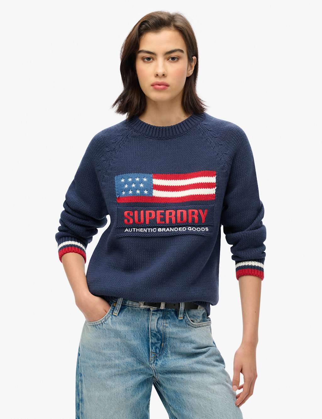Superdry & Co Cotton Rich Slogan Crew Neck Relaxed Jumper Navy
