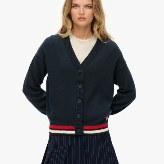 Superdry & Co Pure Cotton Stripe Detail Knitted Cardigan Navy
