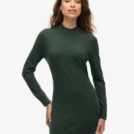 Superdry & Co Pure Merino Wool Knitted Mini Relaxed Dress Dark Grey