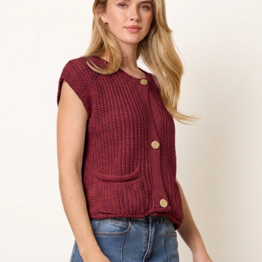 Two Pocket Knitted Waistcoat - ONE / WINE