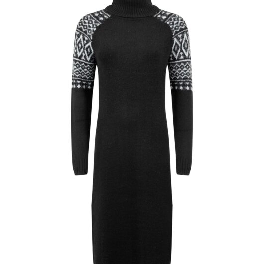 Weird Fish Ezzie Fair Isle Roll Neck Knitted Dress Black Size 12