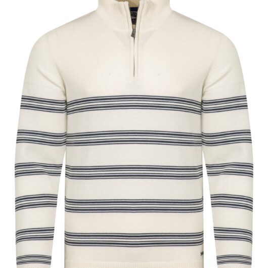 Weird Fish Gunnar 1/4 Zip Fine Knit Stripe Jumper Light Cream Size L
