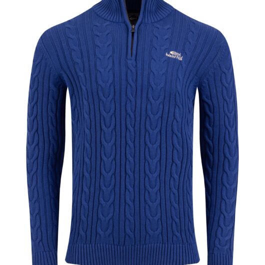 Weird Fish Heath 1/4 Zip Cable Knit Jumper Mazarine Blue Size M