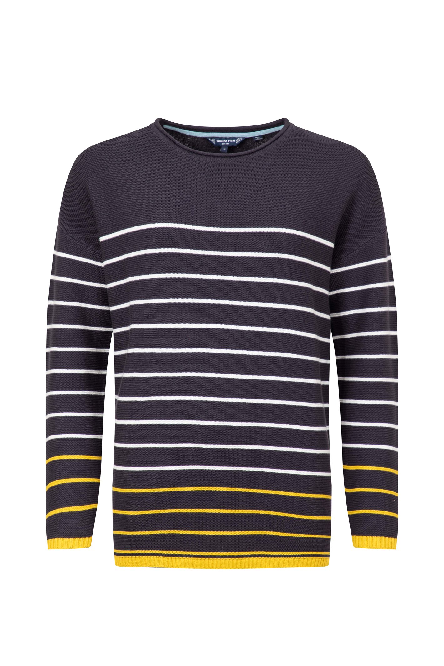 Weird Fish Sutton Striped Knitted Crew Jumper Dark Navy Size 12