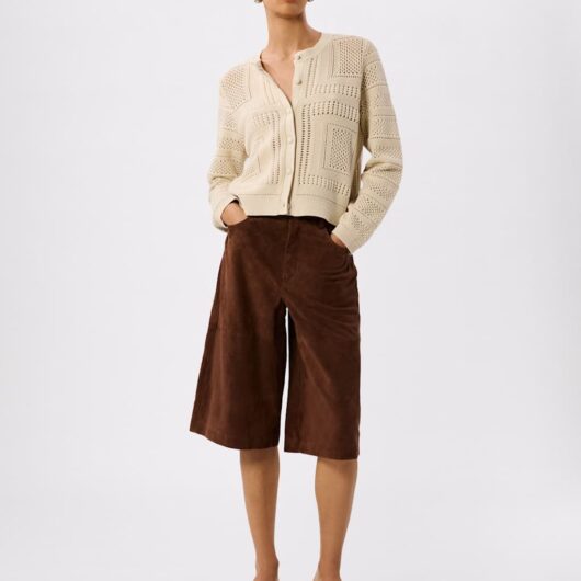 Whistles Pure Cotton Open Knit Button Front Cardigan Ivory