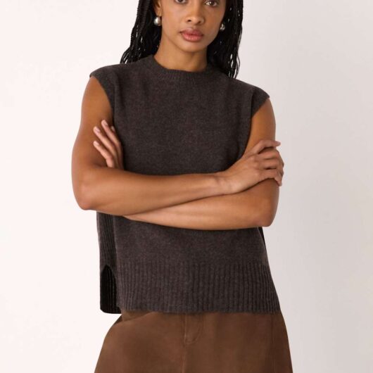 Whistles Pure Wool Textured Knitted Vest Brown