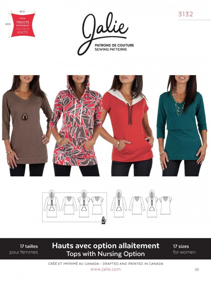 Jalie Paper Sewing Pattern 3132 Tops with Nursing Option