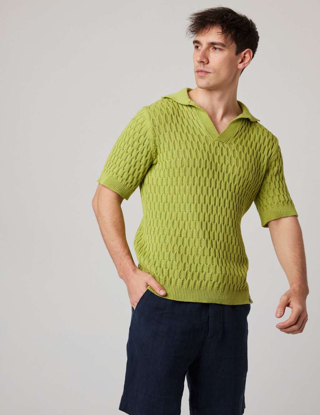Peregrine Pure Cotton Textured Knitted Polo Shirt Green