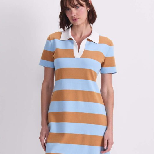 Sportscraft Cotton Rich Knitted Polo Mini Dress Blue