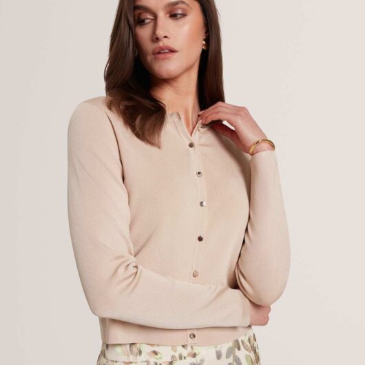 Ted Baker Knitted Crew Neck Cardigan Natural