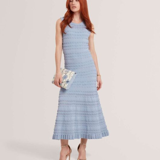 Ted Baker Knitted Midi Dress Light Blue