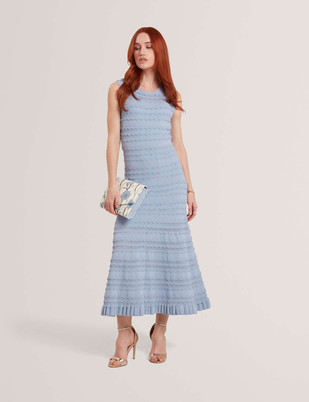 Ted Baker Knitted Midi Dress Light Blue