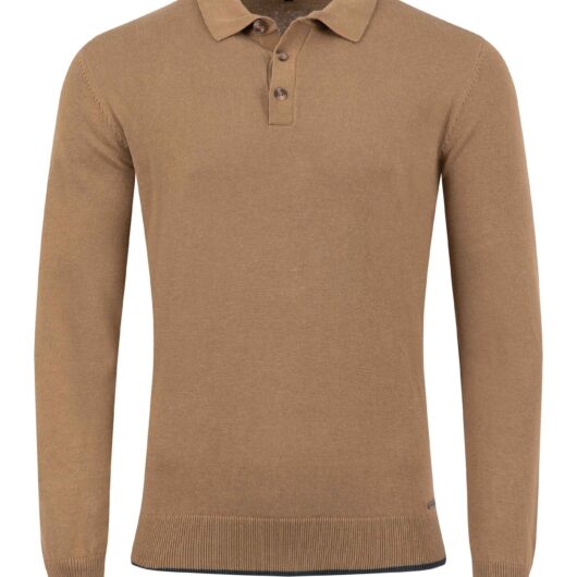 Weird Fish Alden Long Sleeve Knitted Polo Mocha Size S