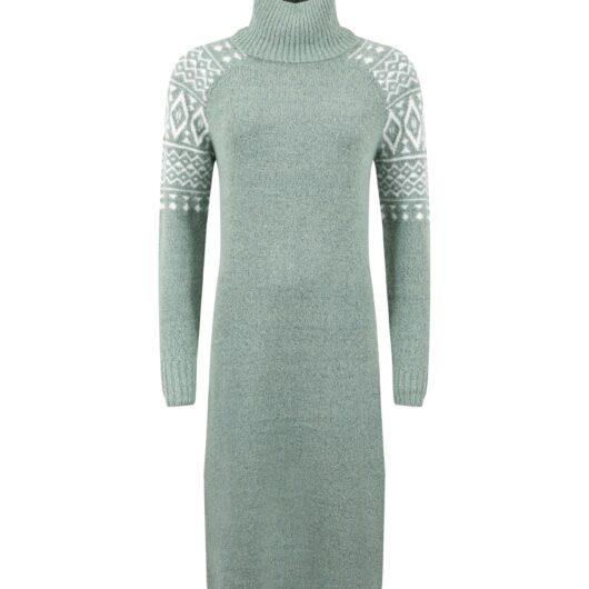 Weird Fish Ezzie Fair Isle Roll Neck Knitted Dress Frosty Spruce Size 20