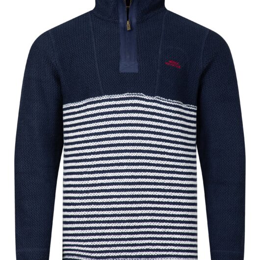 Weird Fish Gable 1/4 Zip Striped Macaroni Sweatshirt Rich Navy Size L