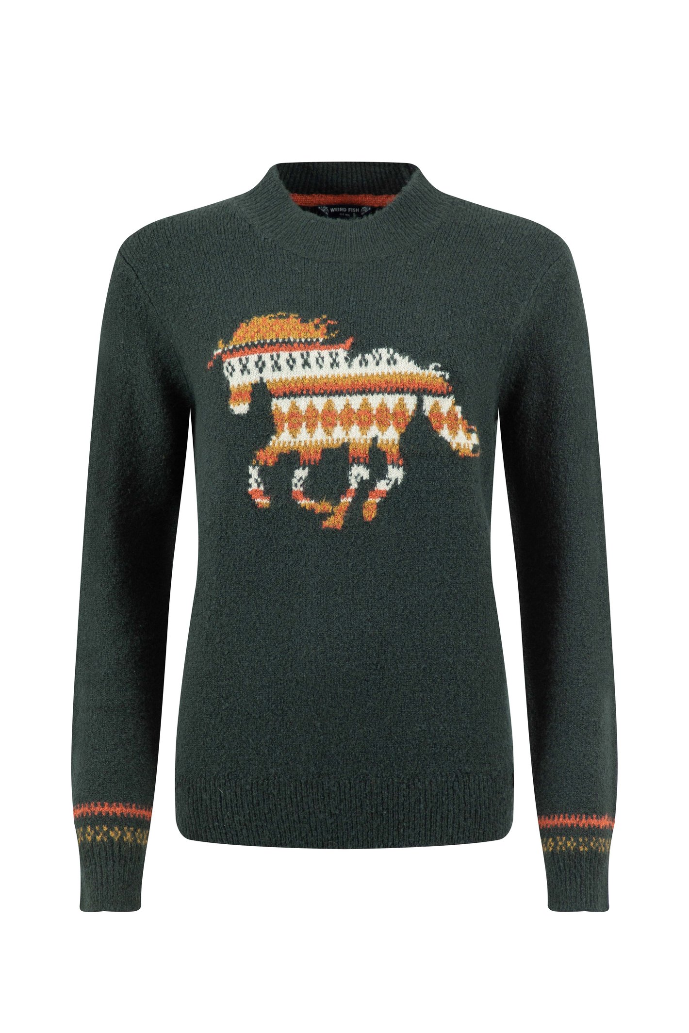 Weird Fish GeeGee Intarsia Knitted Jumper Dark Green Size 18
