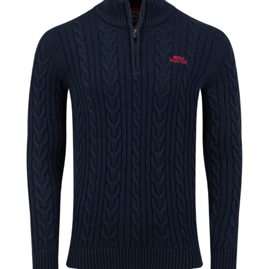 Weird Fish Heath 1/4 Zip Cable Knit Jumper Navy Size M