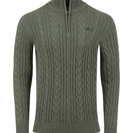 Weird Fish Heath 1/4 Zip Cable Knit Jumper Woodland Sage Size XL