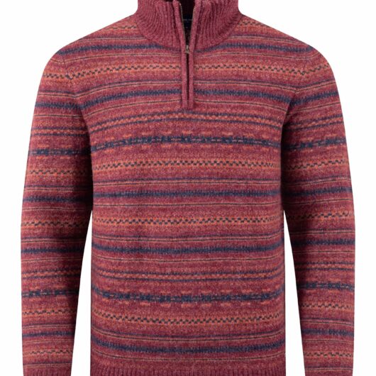 Weird Fish Larwill 1/4 Zip Fair Isle Jumper Garnet Size 5XL