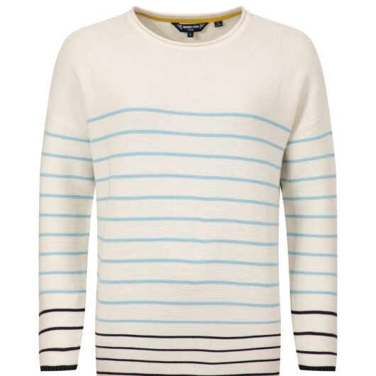 Weird Fish Sutton Striped Knitted Crew Jumper Light Cream Size 8